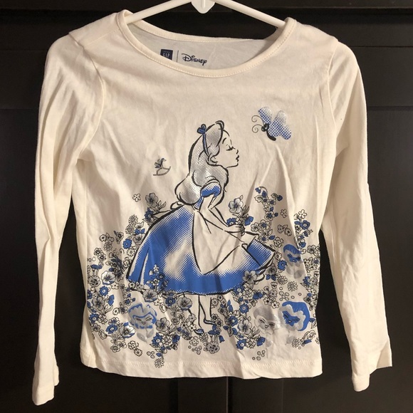 Baby Gap Disney Alice In Wonderland Long Sleeve Tee Shirt Top Tan Beige Blue